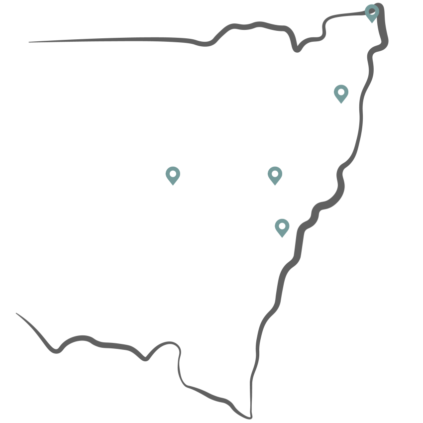 Simple map of NSW showing multiple school locations